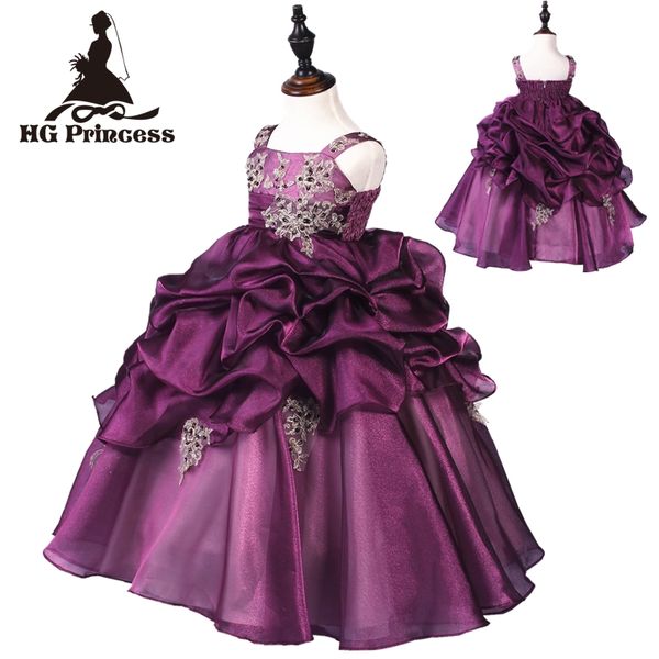 

Hg Princess Factory Selling 2t-10t Ankle-length Kids Evening Gowns Purple Flower Girl Dresses For Weddings Party Dress Organza