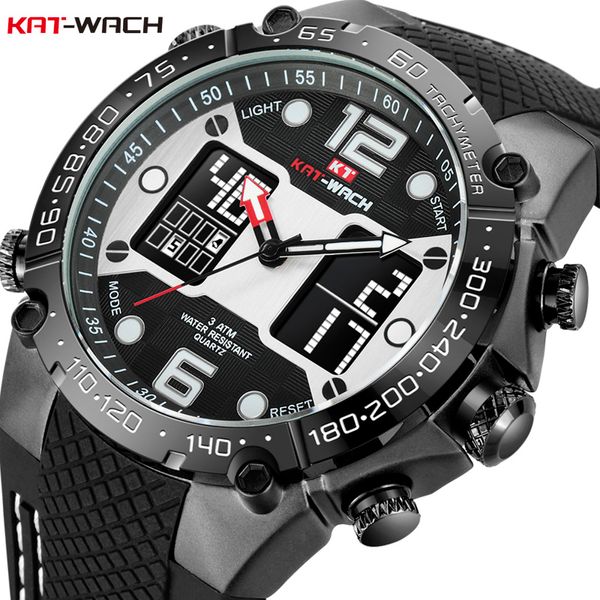 

kat-wach brand new watches men fashion sports watch waterproof led digital quartz wrist watch male clock relogio masculino, Slivery;brown