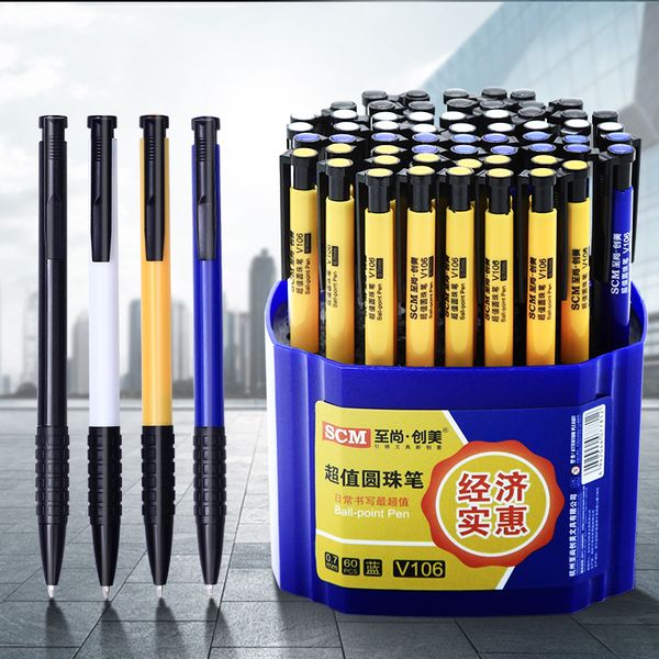 

60 pcs classic click stype ballpoint pen 0.7mm blue ink roller ball pen stationery school office supplies canetas escolar 2013, Blue;orange