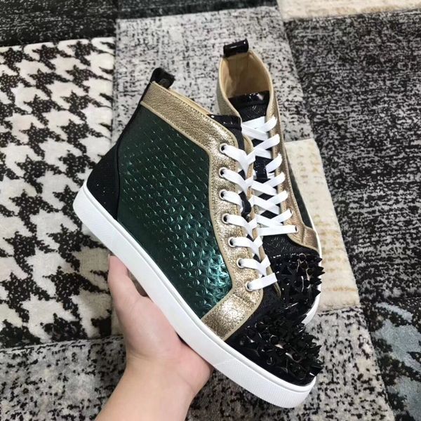 

No. Limited 2019S High Quality Pik Pik Spikes Sneakers Shoes Green Leather Red Bottom Famous Brand Casual Walking EU35-46 Free Shipping