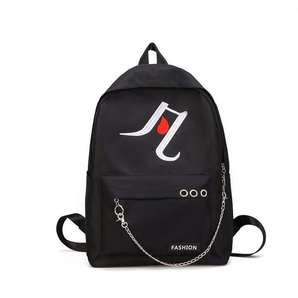 

personality backpack chinese characters school bag for teenage girls black embroidery leisure or travel bag letter chain boy