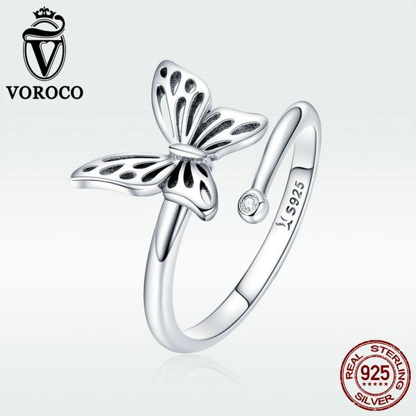 

2018 voroco genuine 925 sterling silver butterfly dreamrings for women wedding anniversary jewelry fine chic gift bkr448, Golden;silver
