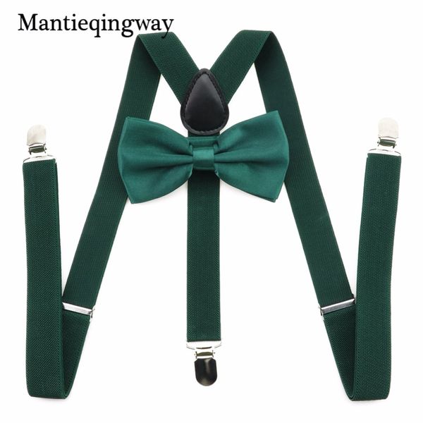 

mantieqingway 2.5cm 3 clip-on y back elastic suspenders bowties set suspender braces neck ties brace belt strap for mens, Black;white