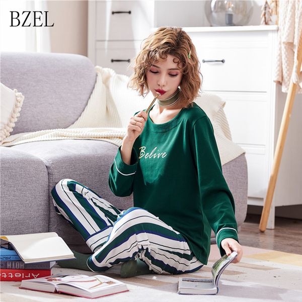 

bzel winter women cotton pajamas sets long sleeved warm suit female sleepwear autumn homewear suit female pyjama home clothes, Blue;gray