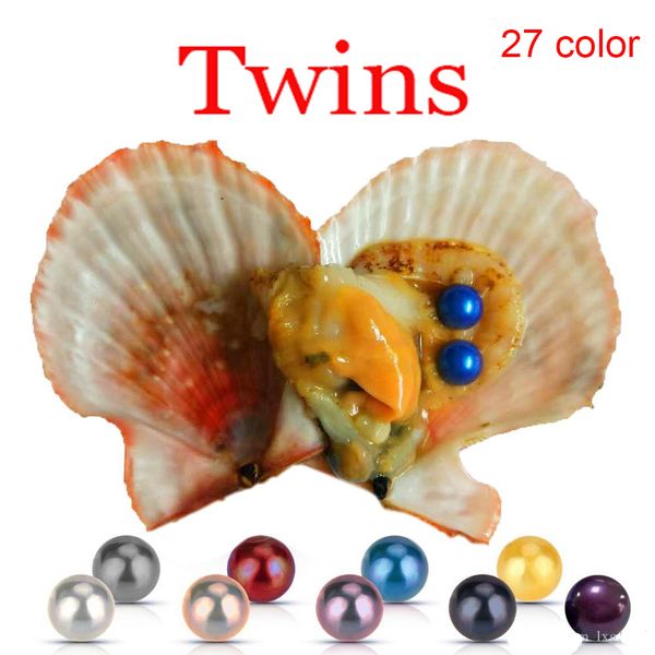 

2018 wholesale 27 colors round akoya twins pearls oysters, natural 6-7mm/individually wrapped, great party gift red shell mussel, White