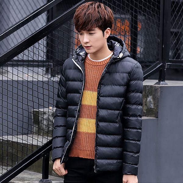 

warm jacket men's down jacket hooded down 1pcs cotton, Black
