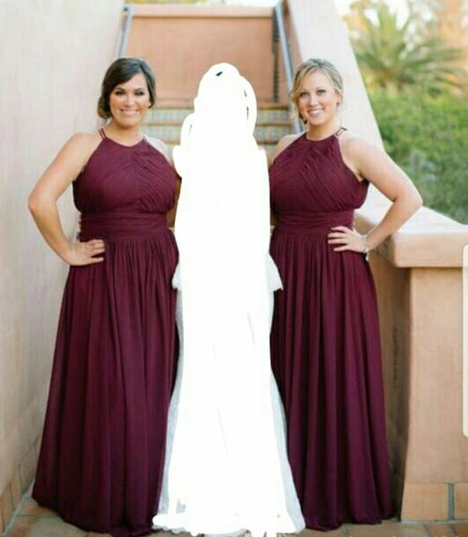 Bordo Gelinlik Modelleri Düğün Için Bir Çizgi Şifon Hizmetçi Onur Törenlerinde Kat Uzunluk Custom Made Balo Elbise Ucuz