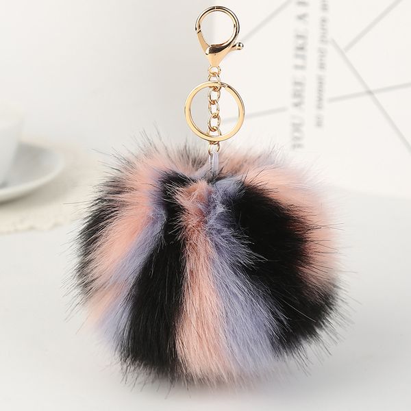 

large 11cm pompons keychains faux fox fur ball fluffy key chains plush key ring trinkets keyrings bag pendant, Silver