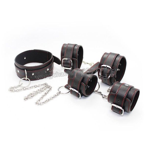

#r87 cuffs leather neck wrist set handcuffs collar new leash restraints shackle ankle cvhdh