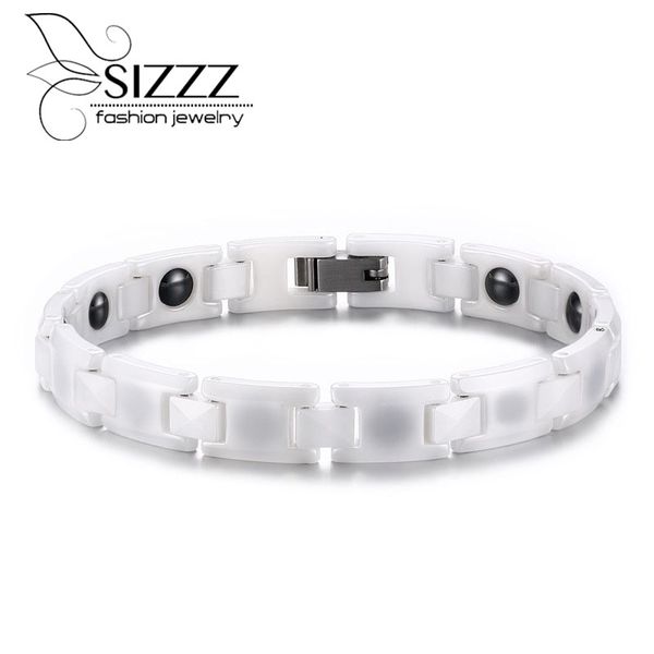 

sizzz simple magnetic trend ceramic black stone white bracelet&bangles for men, Golden;silver