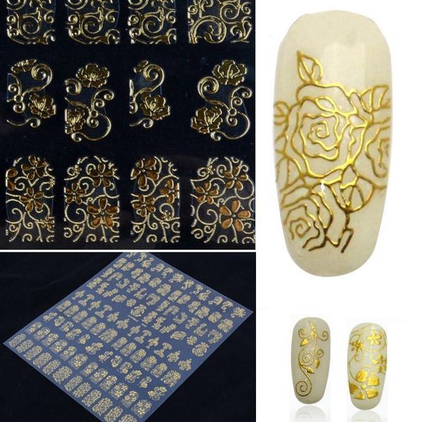 

108pcs/lot gold bronzing 3d nail sticker flower metalic paste beauty nail art decorations manicure nails decal diy tips, Black