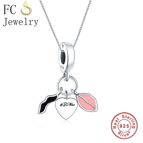

fc jewelry 925 sterling silver pink black enamel leaf love heart pendant necklaces for women chain statement choker trinket gift
