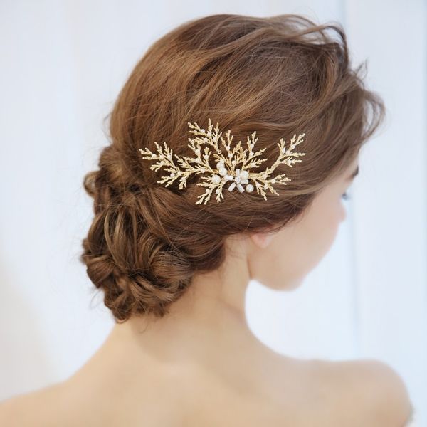 Bridal Boho Gold Leaf Hair Piece Handmade Wedding Hair Clip Comb
