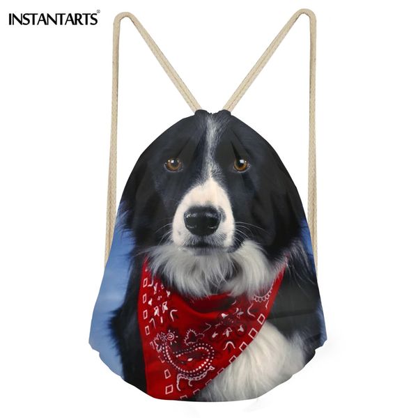 

instantarts 2018 new backpack border collie drawstring bag women men casual mini school bagpack 3d cute dog print female daypack