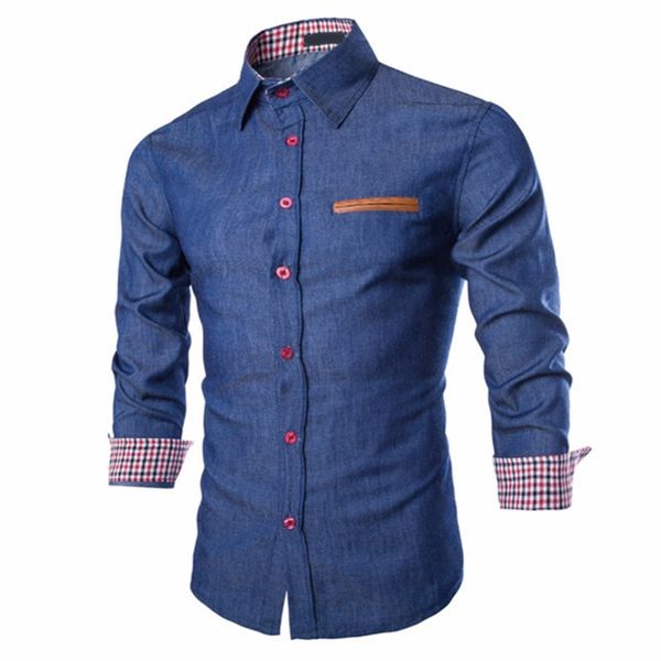 

tactical business denim slim long shirt dress jeans camisa sleeve social masculina autumn fit blouse shirt casual men blusas janpd, Black