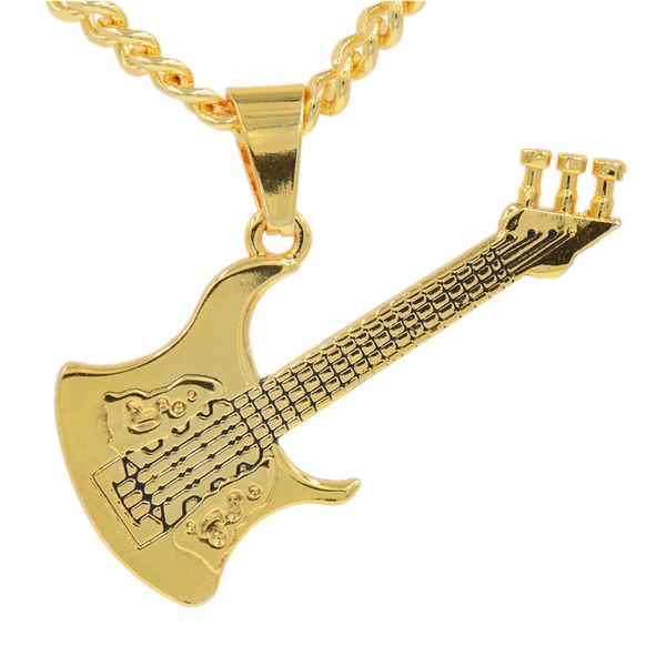 Punk Rock Musica Chitarra Pendenti in oro Collane Pendenti Bling Bling Ghiacciato Collane di cristallo Gioielli Hip Hop per regalo