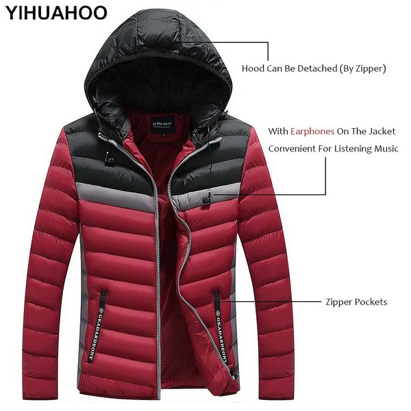 

yihuahoo winter jacket men brand clothing thick warm parka jacket hooded puffer coat cotton padded windbreaker men qhl-201888, Black