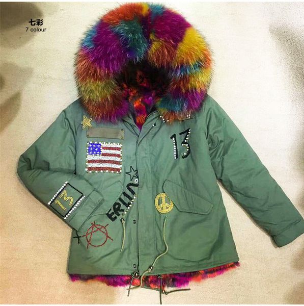 

Meifng001 hort 4xl european american corpion fur collar parker coat color matching rabbit velvet blend liner hort coat