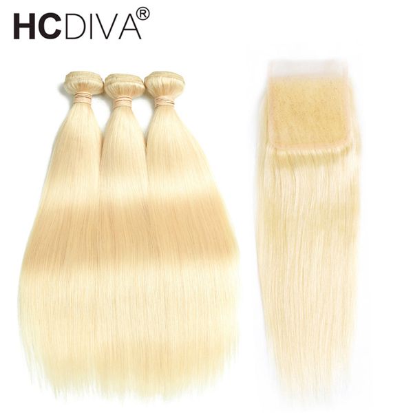 

Brazilian Human Hair Weave 3 Bundles with Closure Brazilian Straight Hair Extensions 613 Bundles With Closure 10-28''100% Human Hair Bundles