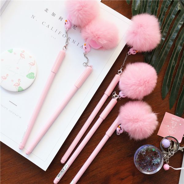 

plush flamingo gel pen cute pen quality stationery kawaii school supplies gel ink school tools stationery office suppliers