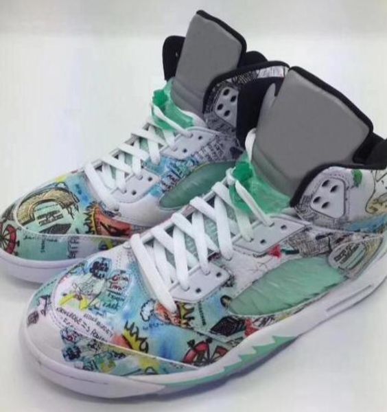 

5 5s wings 3m mens basketball shoes sports white green multi color wings glows in the dark sneakers with shoes box