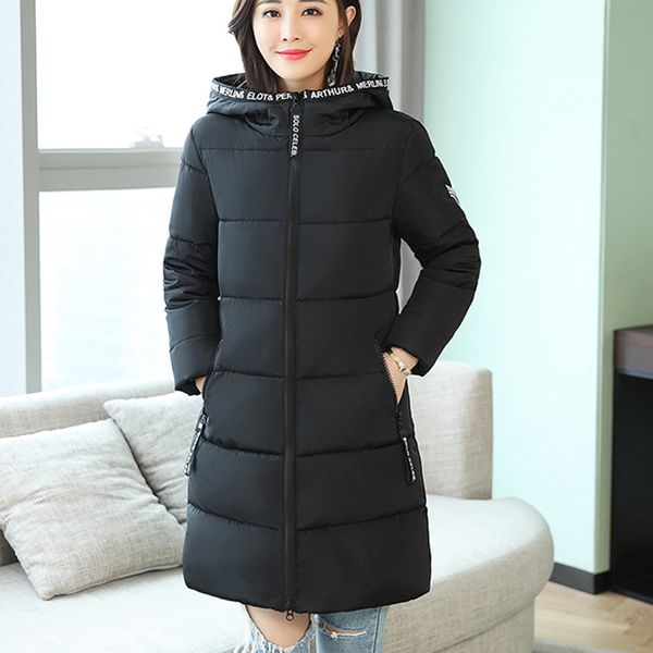 

fashion women winter warm coat letter hooded thick warm slim jacket long overcoat plus size slim parka women coat, Black