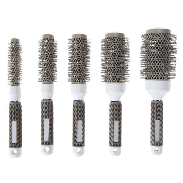 

5 sizes gray ceramic ionic comb high temperature resistant round combs iron radial brushes curly hairbrush hair salon tool, Silver