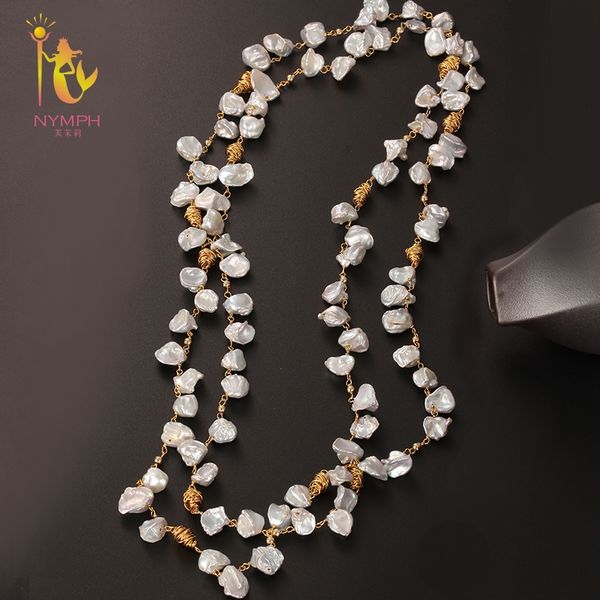 

nymph] fine jewelry long pearl necklace natural baroque pearl sweater chain for women anniversary gift x336, Silver