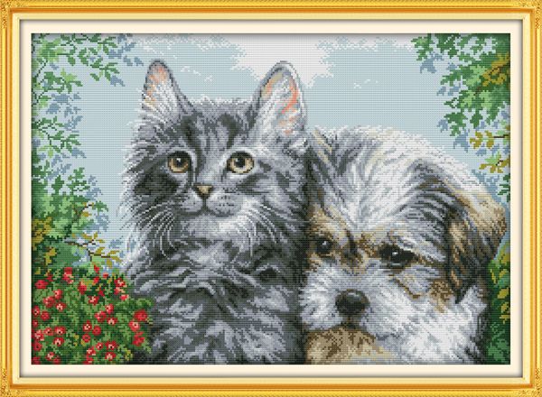 Güzel yavru kedi ve köpek yavrusu hayvan ev dekor resimlerinde, el yapımı çapraz dikiş zanaat araçları nakış dikiş setleri tuval üzerine baskı sayılan DMC 14CT / 11CT