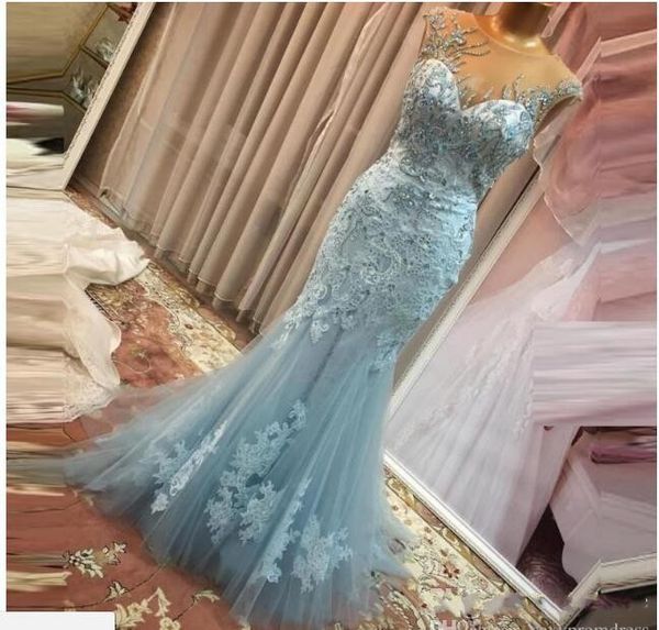 

major beading mermaid prom dresses with sheer neck sequins beads lace and tulle formal dresses evening wear floor length party gowns, Black
