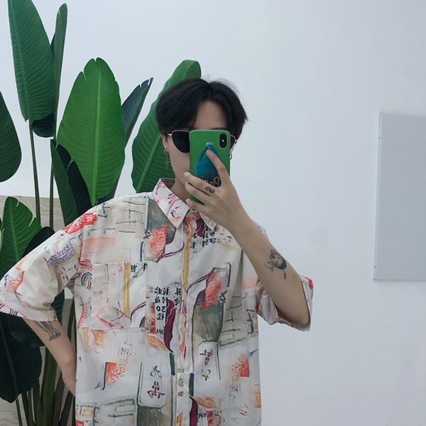 

2018 summer new men's solid color simple short-sleeved cotton and polyester personality fashion casual shirt large size youth, White;black