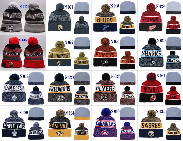 

2018 winter ice hockey beanie men women na hville predator blue knit beanie team pom pom hat cap drop hipping, Blue;gray