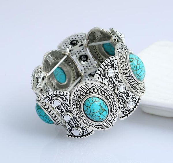 

cuff bracelet turquoise ethnic exaggerated wide nepal vintage bracelet silver plated diamonds turquoise fashion charm jewelry for women, Golden;silver