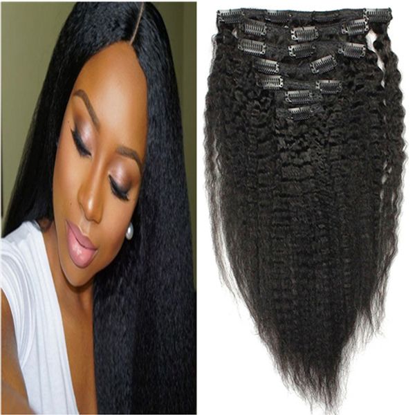 Clipes em extensões de cabelo humano brasileiro 8 peças e 120g / conjunto cor natural grosso Yaki Kinky clipe em extensões de cabelo humano