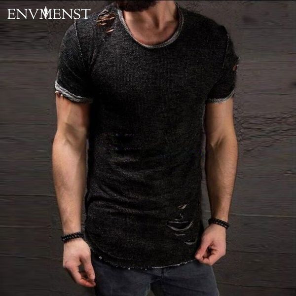 

o-neck t shirt vintage ripped hole hip hop t -shirt men fashion casual tee men mineral washed activewears, White;black