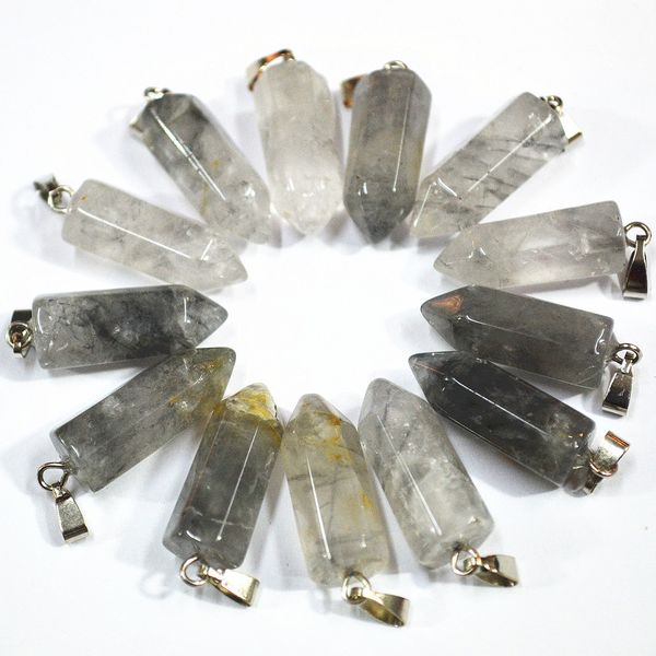 

wholesale fashion natural smog quartz stone pendants points pillar pendulum for necklace jewelry making 24pcs ing, Black