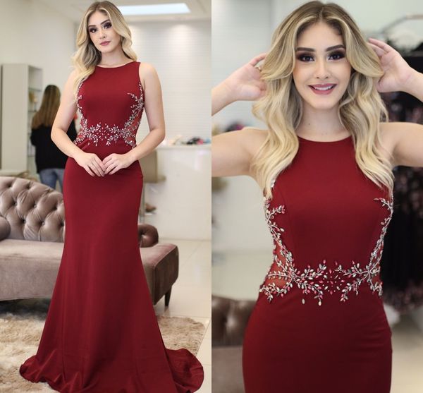 

2019 burgundy new arrival 2019 long evening dresses long beads crystals open back formal prom dress party gowns elegant formal dress, Black;red