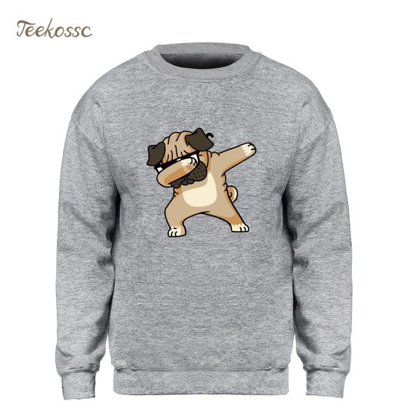 

dabbing pug sweatshirt men print funny hoodie kpop hip hop crewneck sweatshirts winter autumn graphics design brand clothing, Black