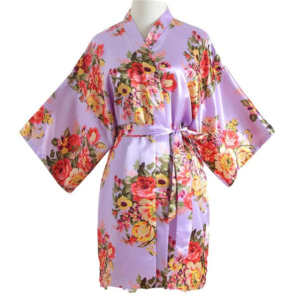 

women print flower bat-sleeve robe sleepwear rayon kimono bath gown bride mini robe gown nightwear floral loose nightgown, Black;red