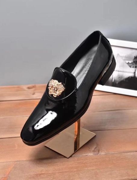 

handmade men genuine leather wedding dress shoes men luxurious prom and banquet loafers men's casual flats big size 45, Black