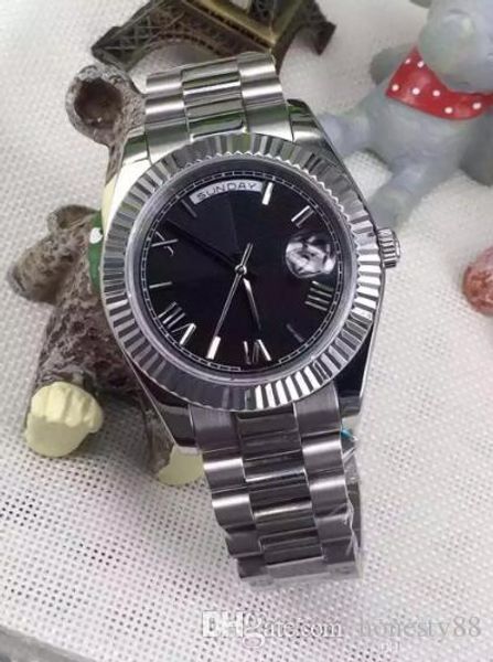 

luxury 18ct everose silver 40mm 228235 mechanical self-winding movement president concealed folding crown clasp black dial mens watch, Slivery;brown