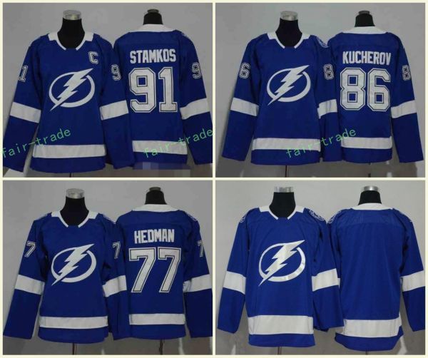 

Tampa Bay Lightning 91 Steven Stamkos Jerseys 86 Nikita Kucherov 77 Victor Hedman Blank Blue All Stiched Hockey Jersey Men Women Youth Kids
