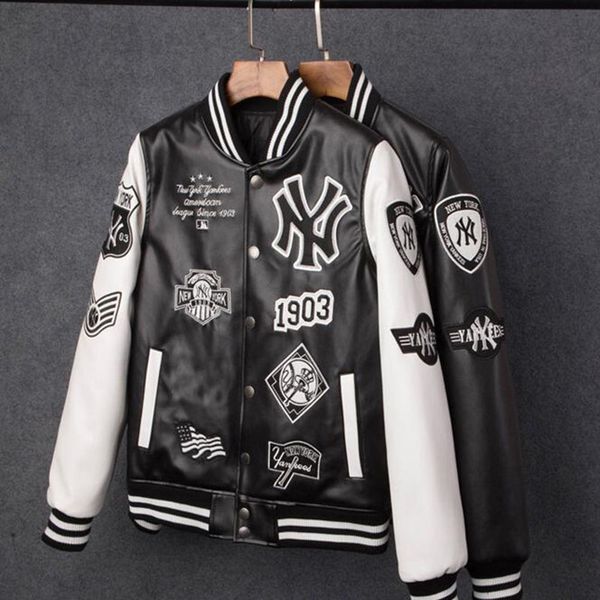 

Hot Men jackets Brand Caual Men pu coat Fashion Hip Hop embroidery baseball NY jacket Sweatshirts
