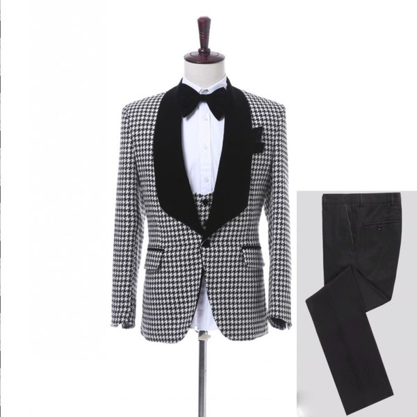 

new fashion houndstooth groom tuxedos groomsmen blazer excellent men business formal prom party suit customize(jacket+pants+tie+vest) no;937, Black;gray