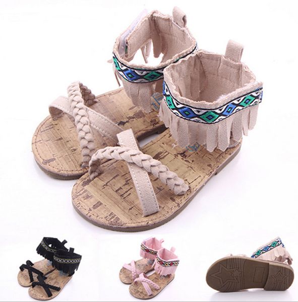 

fashion new fringe baby summer shoes infants outdoor crib first walkers hard sole antislip toddlers princess shoes, Black;red