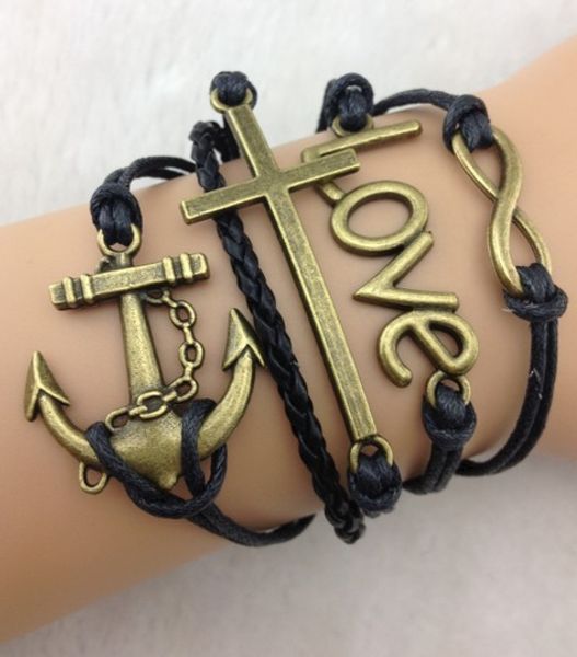 

1pcs infinity handmade bracelet.metal charm,wax cord,leather bracelet fashionable jewerlly bracelet 798, Golden;silver