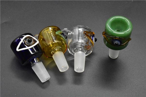 Großhandel BIG 14mm 18mm Schüssel Glasauge Stil Dicke Pyrex Glasschalen mit Griff Tabak Kräuter Wasser Bong Schüssel Stück zum Rauchen MIX GRÖSSE