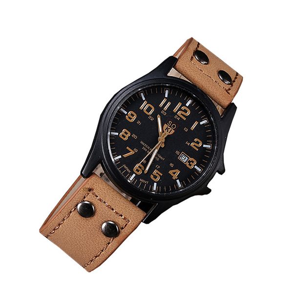 

quartz watches men soki fashion simple wrist watches imitation leather strap campaign calendar watch wholesale 50m05, Slivery;brown