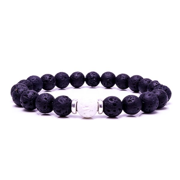 

8mm natural stone black lava rock white bracelet essential oil perfume diffuser bracelet