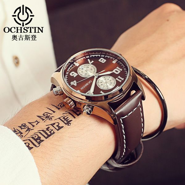 

ochstin luxury fashion brand watch men waterproof leather male quartz watch man relogio masculino esportivo hodinky clock 2018, Slivery;brown